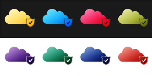 Set cloud and shield with check mark icon isolated vector