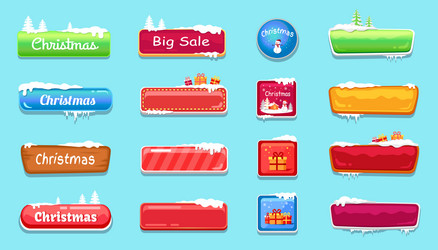 set of winter theme web push button covered snow vector