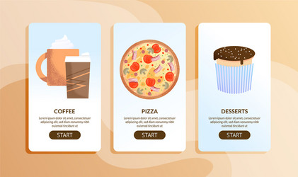 Online cafe and delivery service mobile pages set vector