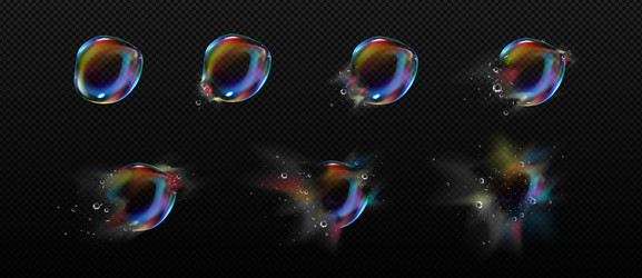 iridescent soap bubble burst sequence steps vector image