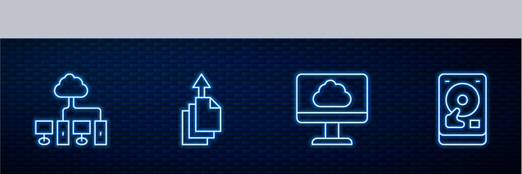 Set line cloud technology data transfer computer vector