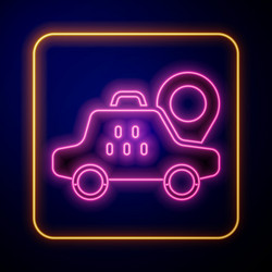 Glowing neon map pointer with taxi car icon vector