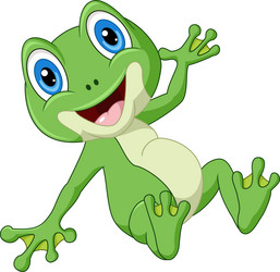Cartoon happy green frog jumping Royalty Free Vector Image