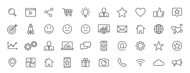 set of 40 social networks web icons in line style vector image