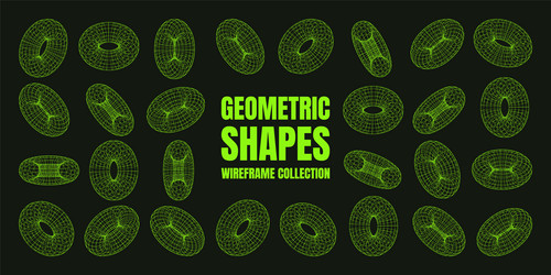wireframe shapes lined torus perspective mesh vector image