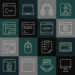 Set line computer monitor screen keyboard online vector