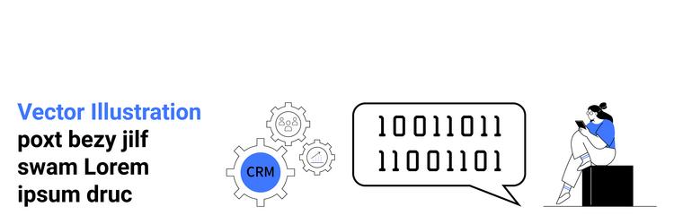 woman on smartphone crm cogs and binary code vector image