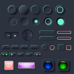 Neumorphic UI Buttons Dark Set vector image