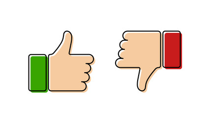 Button like and dislike color icon in flat style vector