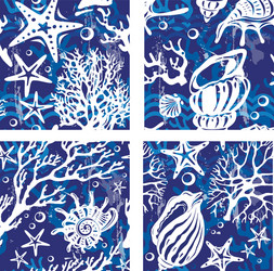 set seamless patterns with decorative shells vector image