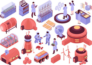 Mars colonization icons collection Royalty Free Vector Image