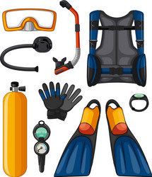 Set of diving equipment scuba gear Royalty Free Vector Image