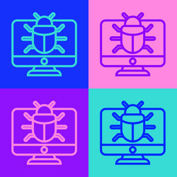 Pop art line system bug on monitor icon isolated vector