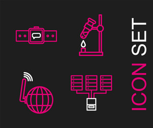 Set line server data web hosting social network vector