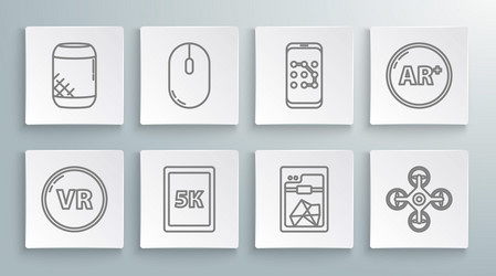 set line virtual reality computer mouse tablet vector image
