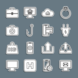 set line monitor and envelope upload inbox vector image