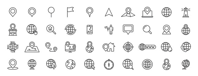 set of 40 navigation and location map globe web vector image