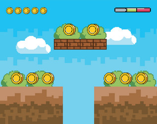 arcade game world and pixel scene design vector image