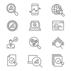 Line data analysis icons Royalty Free Vector Image