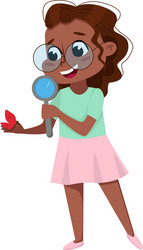 Intelligent Girl Studying Butterfly Vector Image