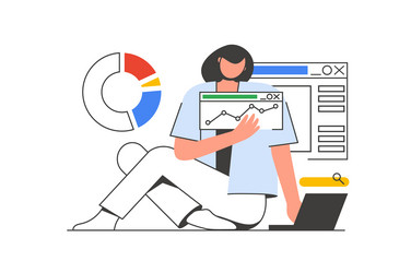 seo analysis outline web concept with character vector image