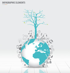 Tree on modern world globe with application icon vector