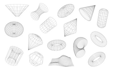 3d wireframe shapes geometric volumetric figures vector image