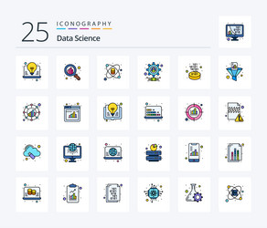 Data science 25 line filled icon pack including vector