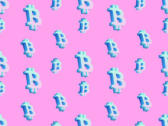 seamless pattern with bitcoin symbol in 3d style vector image