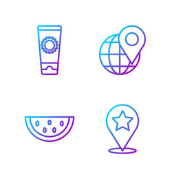 set line map pointer with star watermelon vector image