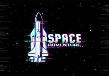 space glitch rocket spaceship on screen pixels vector image