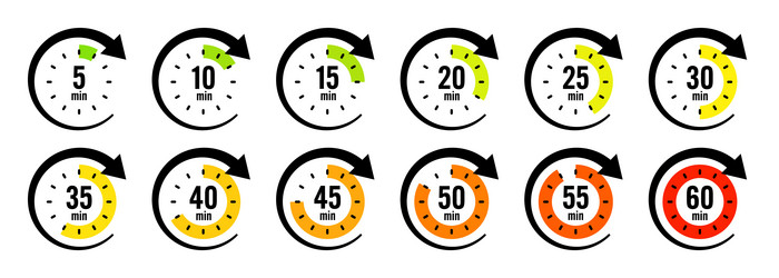 stopwatch icons with pointer arrow colorful vector image