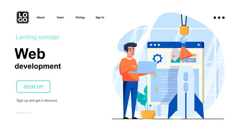 web development concept developer creates vector image