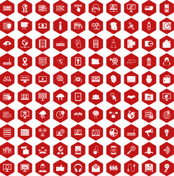 100 cyber security icons hexagon red vector