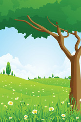 Green landscape with tree Royalty Free Vector Image
