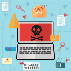 Laptop with a skull on the screen in flat style vector