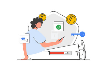 secure payment outline web concept with character vector image