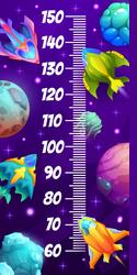 Galaxy space planets rockets on kids height chart vector