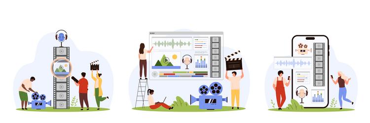 video editor software and mobile app set tiny vector image