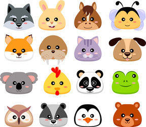 Cute cartoon animals head round shape Royalty Free Vector