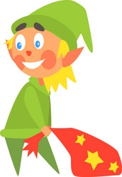 christmas elf carrying present bag flat Vector Image
