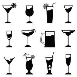 Cocktail drinks black web icon set Royalty Free Vector Image
