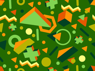 seamless pattern with 3d geometric shapes in 80s vector image