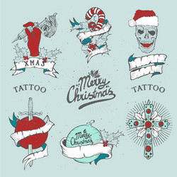 Christmas Ribbon & Berry Tattoo Set Vector Image