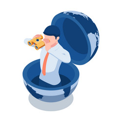 Isometric businessman looking through binoculars vector