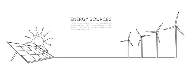 One continuous line drawing of wind turbine vector