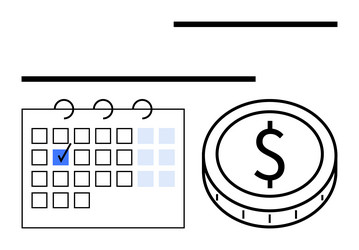 calendar with checked date and coin representing vector image