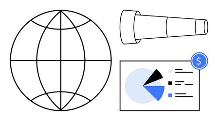 global business analysis with telescope graphs vector image