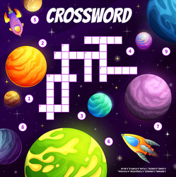 crossword worksheet with space planets and rockets vector