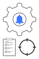 gear with bell icon center checklist on clipboard vector image